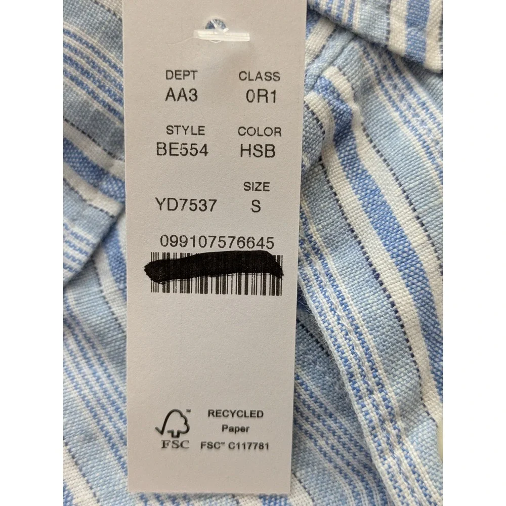 J. Crew Baird McNutt Irish Linen Shirt‎ Classic Fit Mens S Blue Stripe NWT BE554
